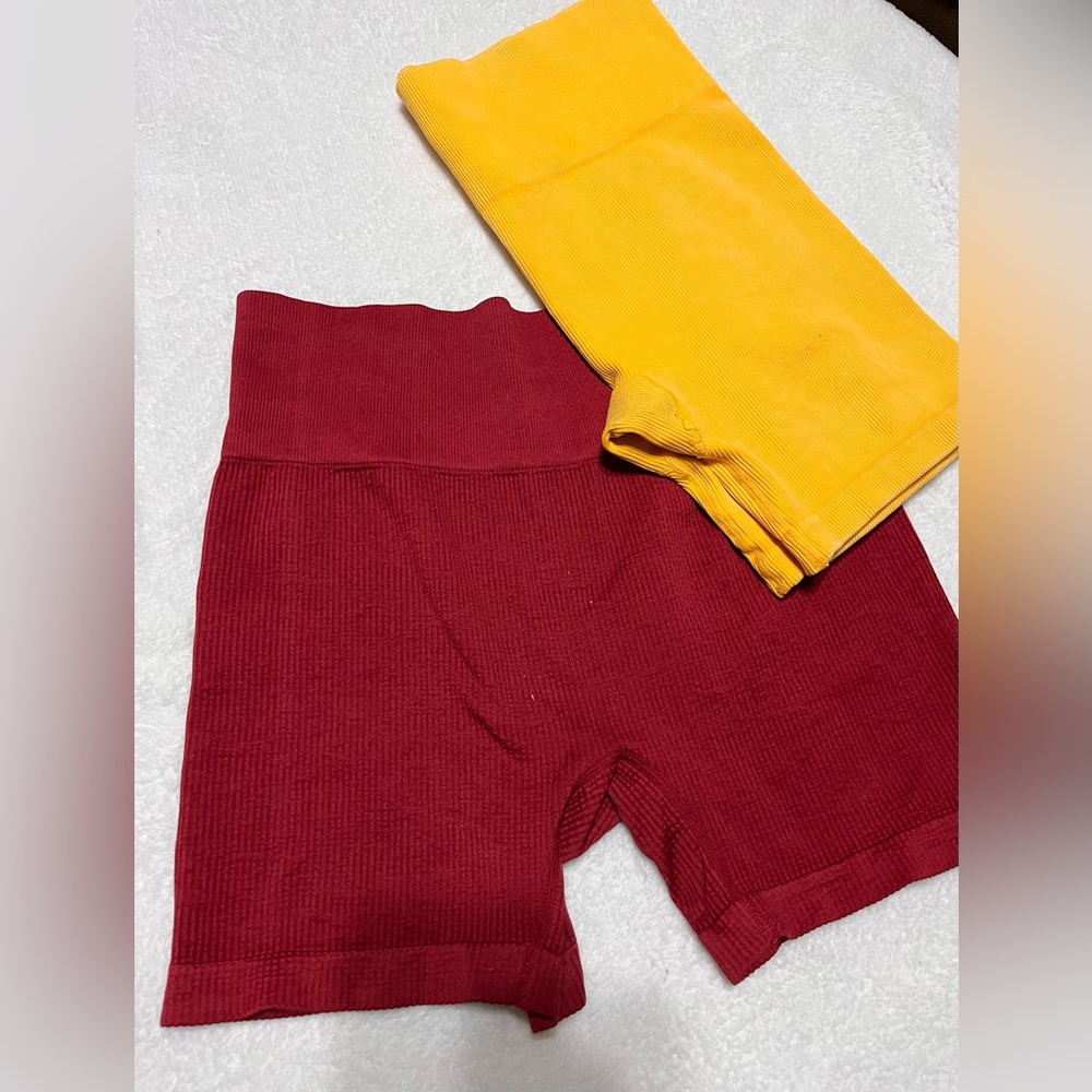 Workout shorts, bundle of yellow and maroon.